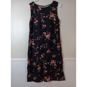 Studio Ease Dress Womens 10P Black Floral Shift Sleeveless Midi Rayon Sundress